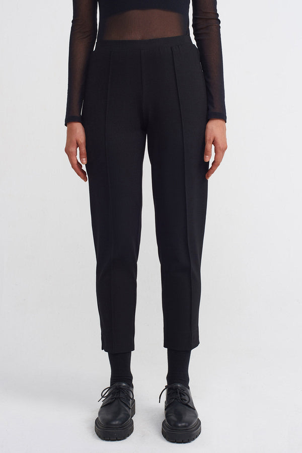 NU Ribbed Detail Solid Trousers Black