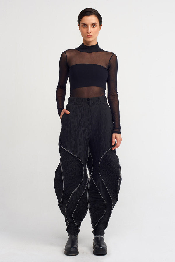 NU Stitched Detail Pleated Pants Black/Offwhite