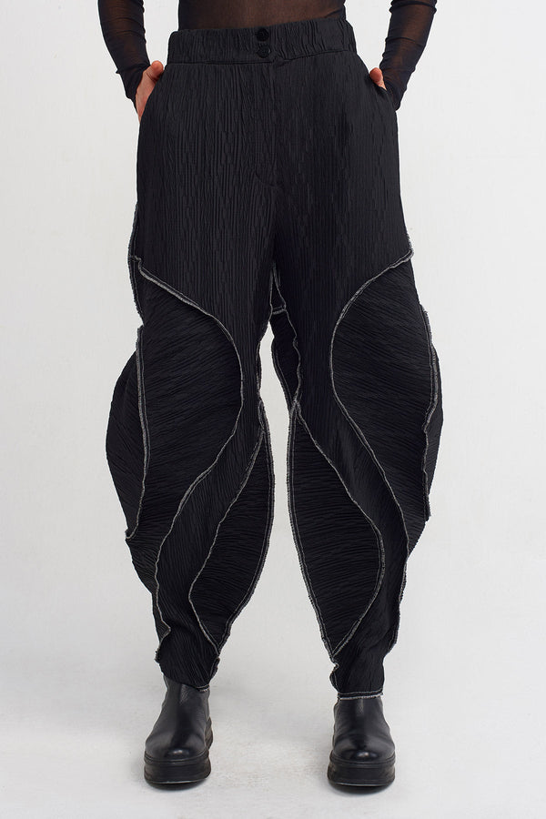 NU Stitched Detail Pleated Pants Black/Offwhite