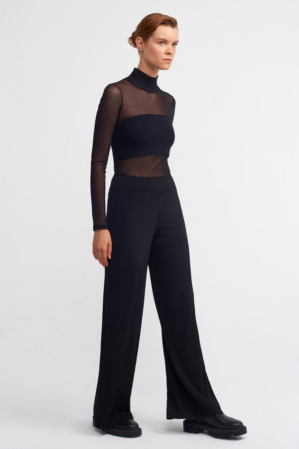 NU Comfortable Wide Leg Pleated Trousers Black