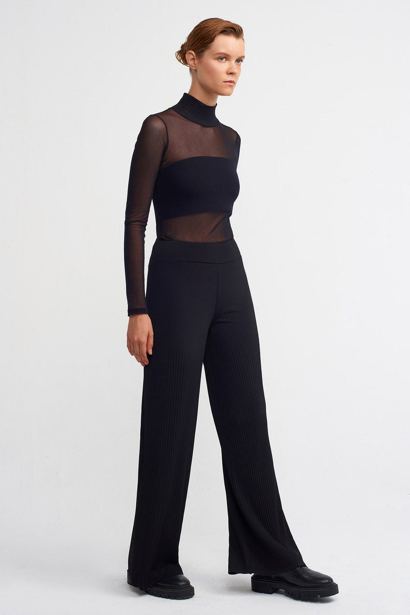 NU Comfortable Wide Leg Pleated Trousers Black