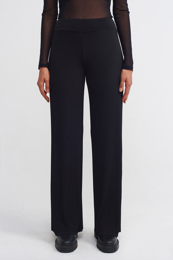 NU Comfortable Wide Leg Pleated Trousers Black
