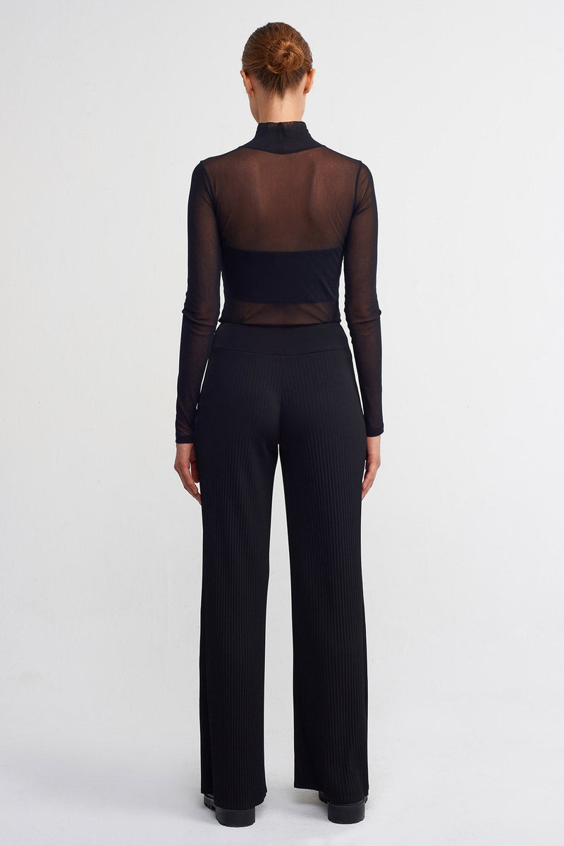 NU Comfortable Wide Leg Pleated Trousers Black