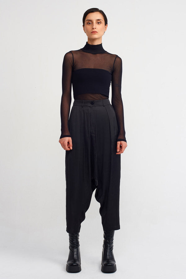 NU Pleated Satin Trousers Black