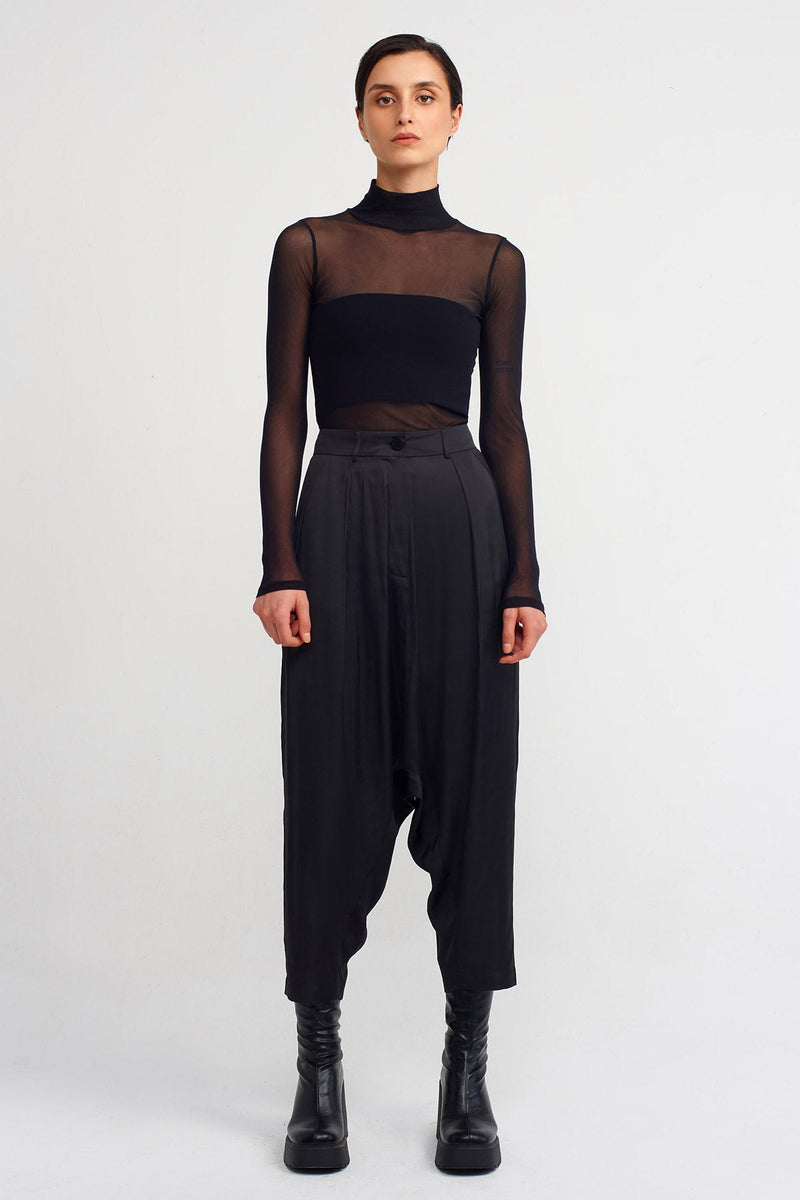 NU Pleated Satin Trousers Black