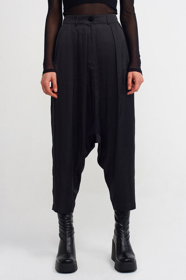 NU Pleated Satin Trousers Black