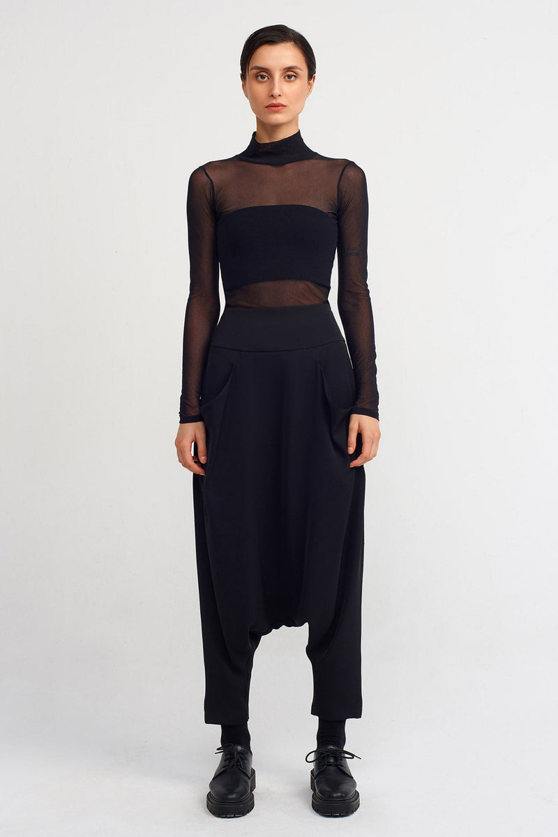 NU Embroidered Side Elegant Harem Pants Black