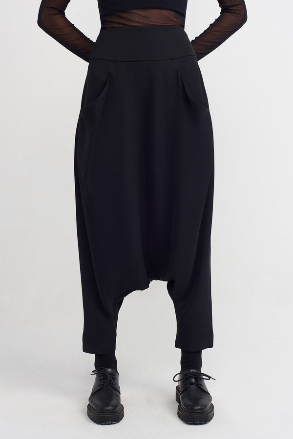 NU Embroidered Side Elegant Harem Pants Black