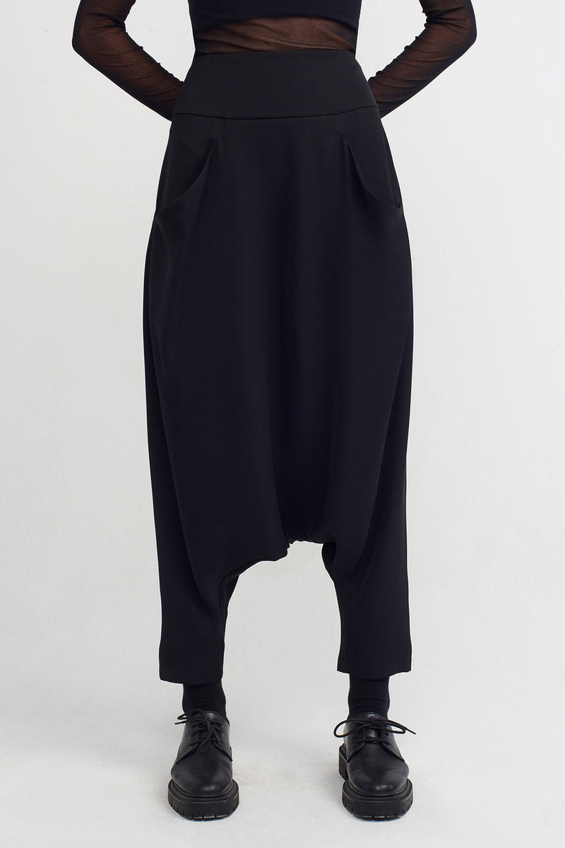 NU Embroidered Side Elegant Harem Pants Black