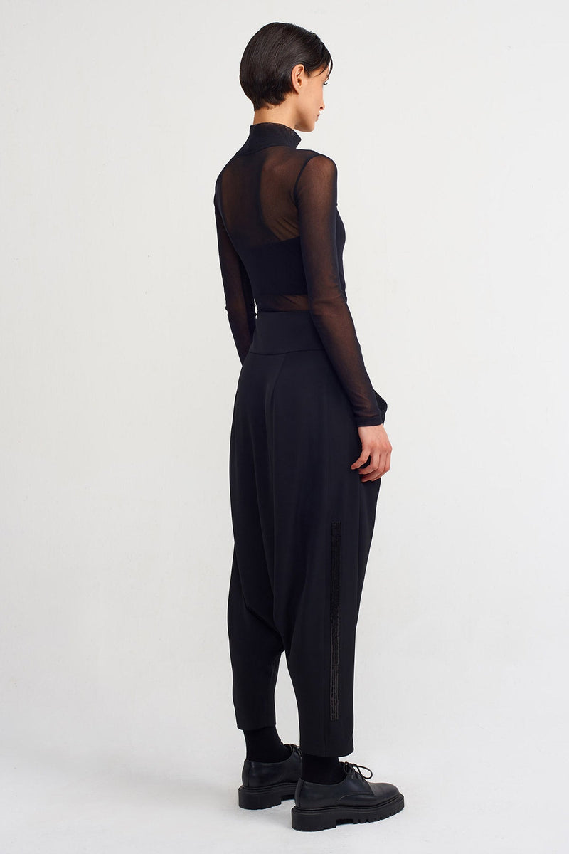 NU Embroidered Side Elegant Harem Pants Black