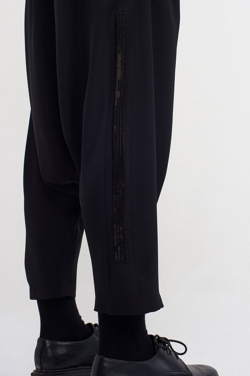 NU Embroidered Side Elegant Harem Pants Black