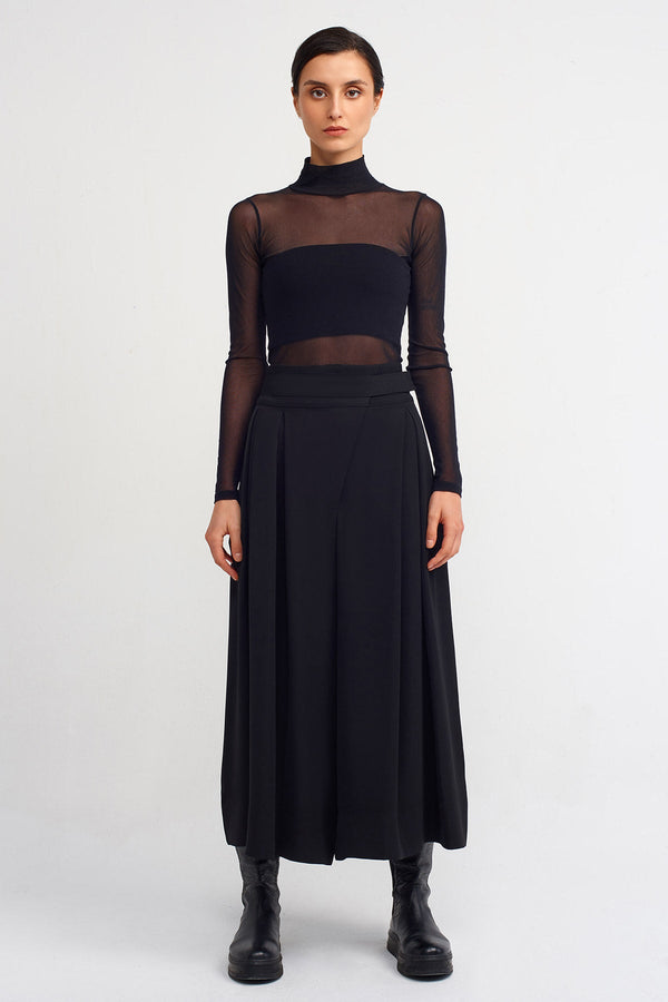 NU Wrap-Front Wide-Leg Stylish Trousers Black