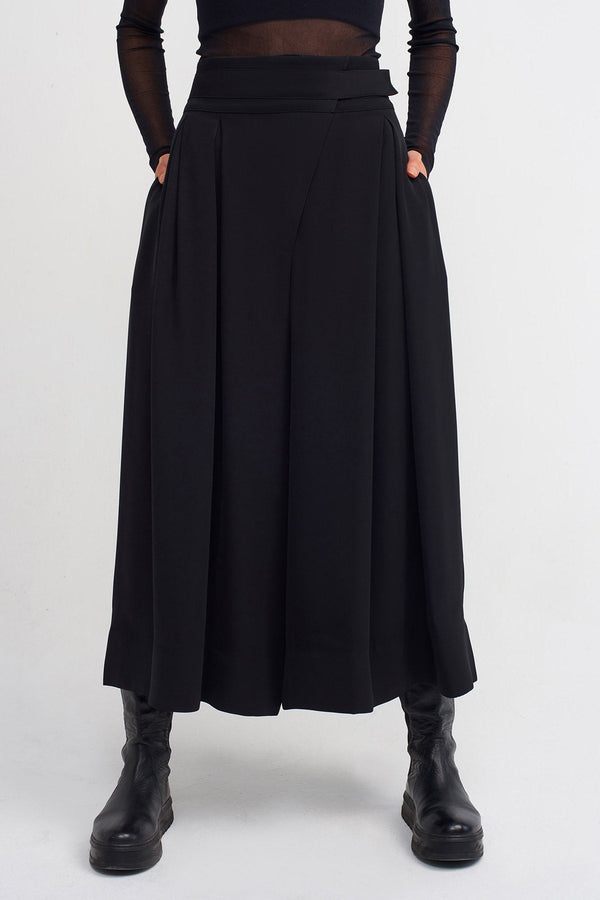 NU Wrap-Front Wide-Leg Stylish Trousers Black