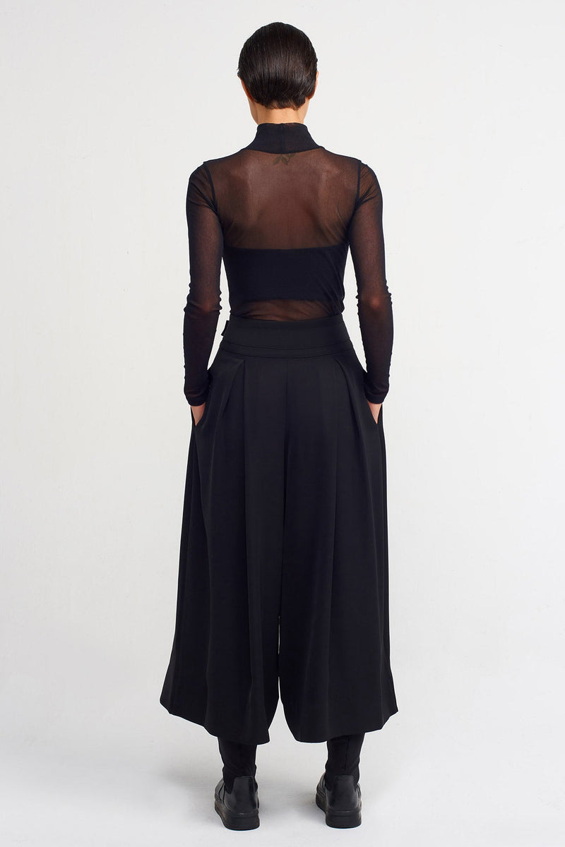 NU Wrap-Front Wide-Leg Stylish Trousers Black