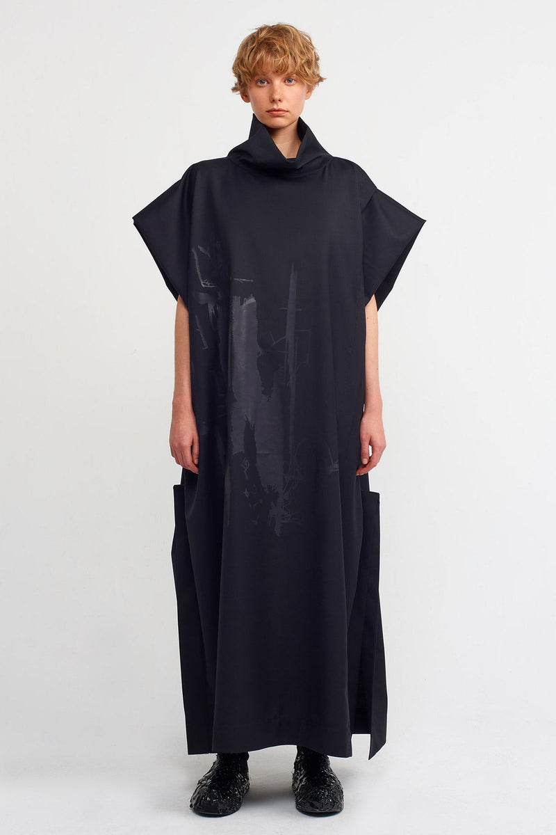 NU Monochromatic Printed Maxi Dress Black