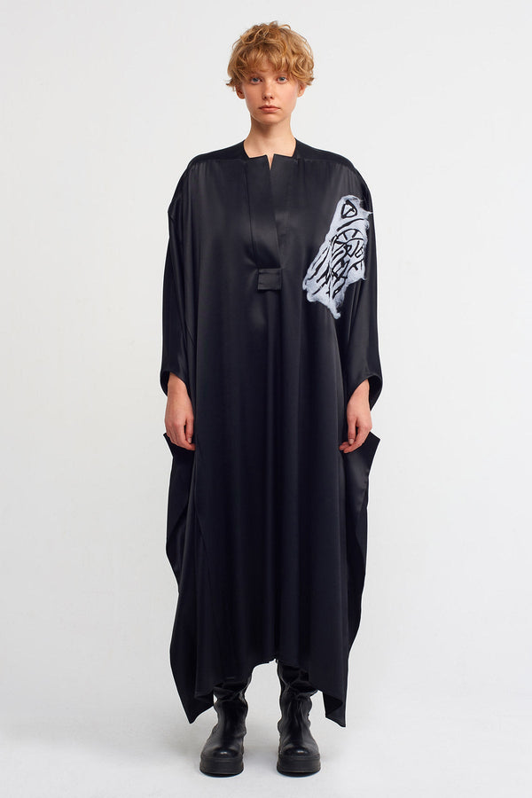 NU Embroidered Kaftan Maxi Dress Black
