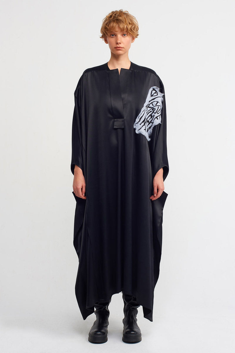 NU Embroidered Kaftan Maxi Dress Black