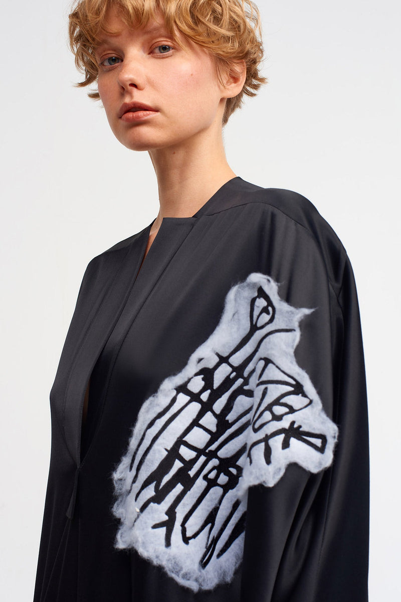NU Embroidered Kaftan Maxi Dress Black