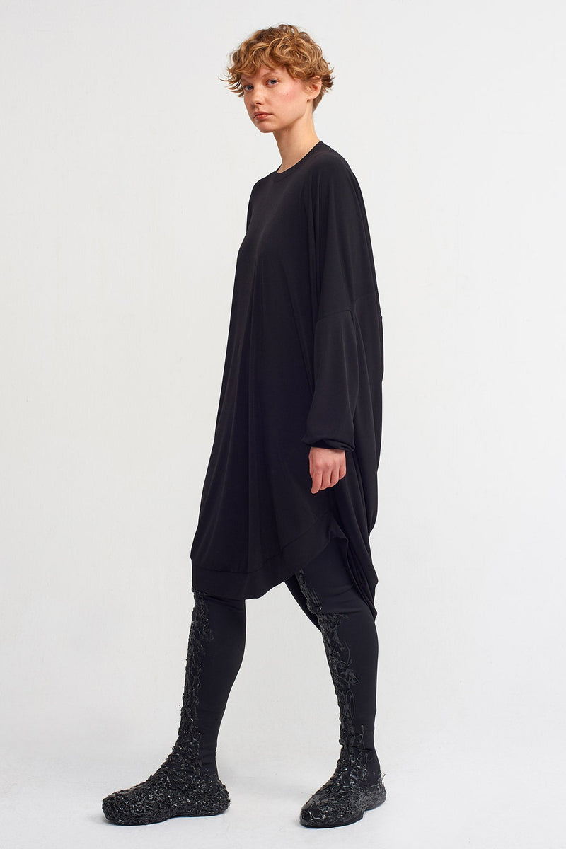 NU Solid Draped Midi Dress Black