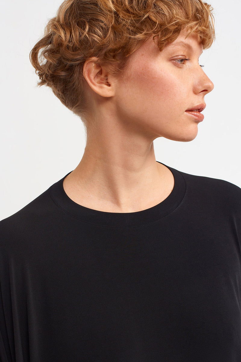 NU Solid Draped Midi Dress Black