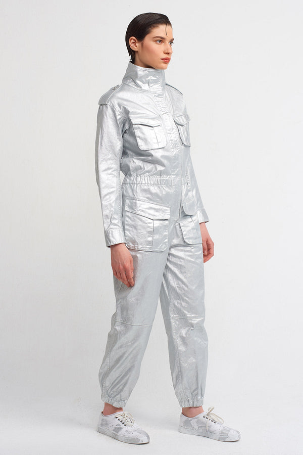 NU Biker Jumpsuit With Cargo Pocket Silver