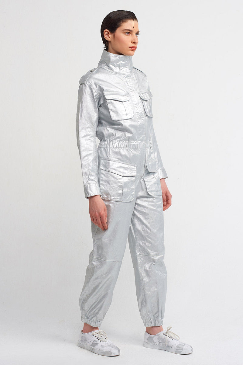NU Biker Jumpsuit With Cargo Pocket Silver