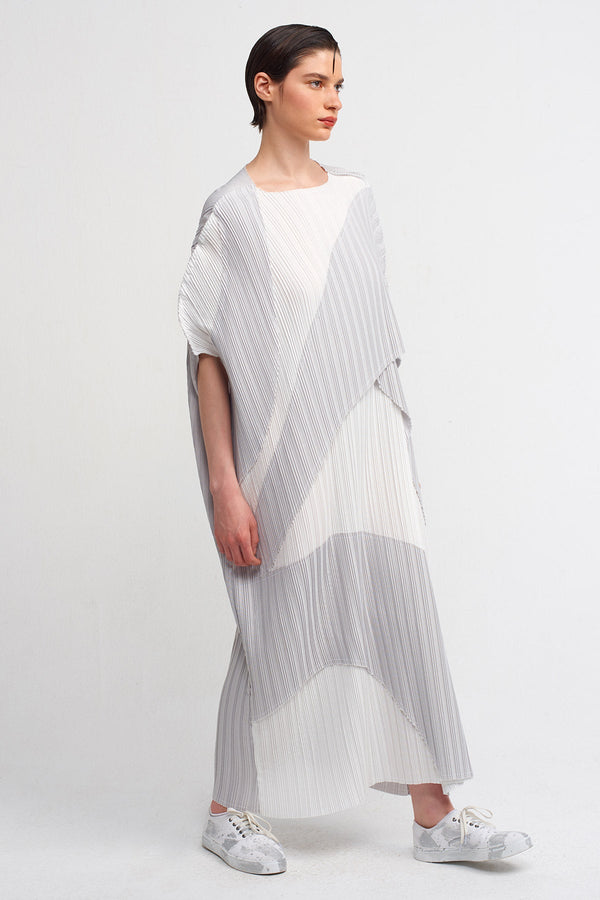 NU Colorblock Pleated Maxi Dress Silver/Offwhite