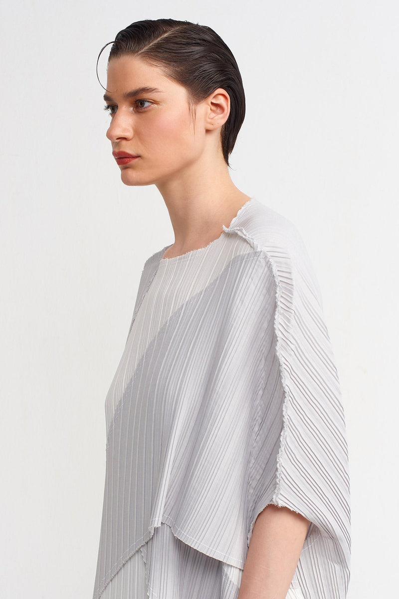 NU Colorblock Pleated Maxi Dress Silver/Offwhite