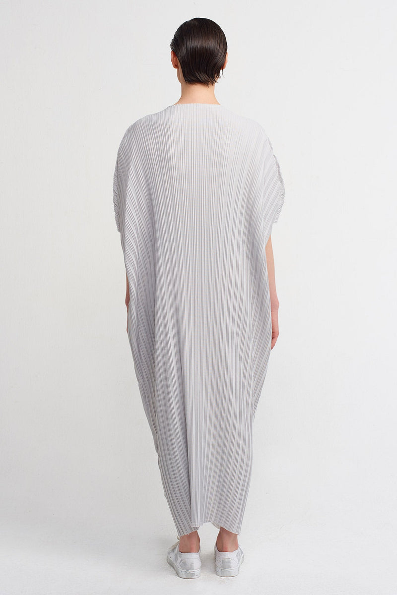 NU Colorblock Pleated Maxi Dress Silver/Offwhite