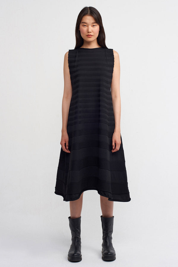NU Stripe Detailed Knit Midi Dress Black
