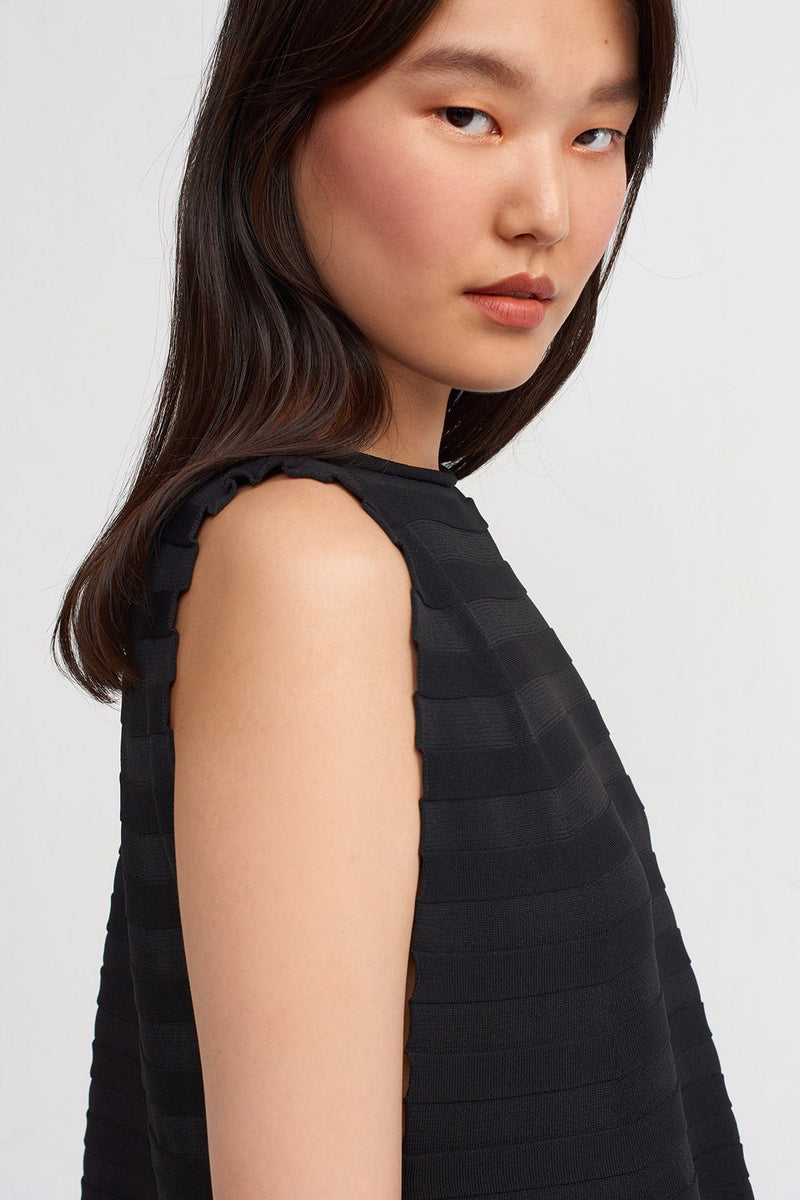 NU Stripe Detailed Knit Midi Dress Black