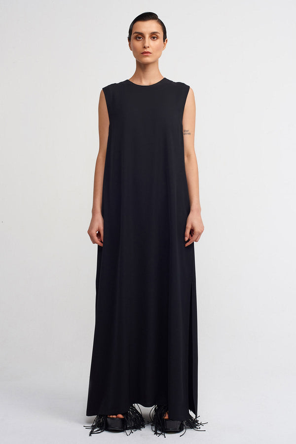 NU Loose Dress With Deep Side Slits Black
