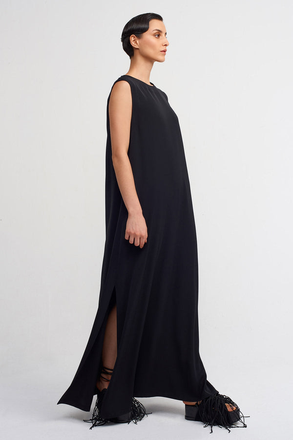 NU Loose Dress With Deep Side Slits Black
