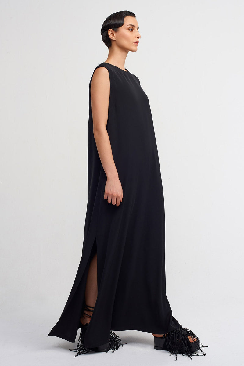 NU Loose Dress With Deep Side Slits Black
