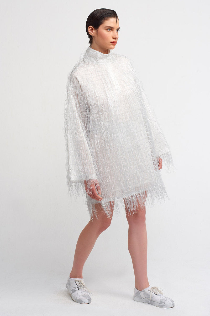 NU Zip Up Tasseled Mini Dress Silver