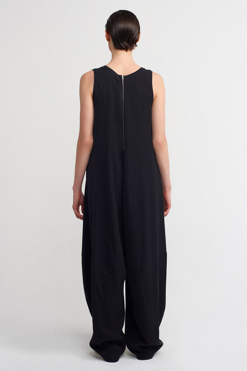 NU V-Neck Loose Jumpsuit Black