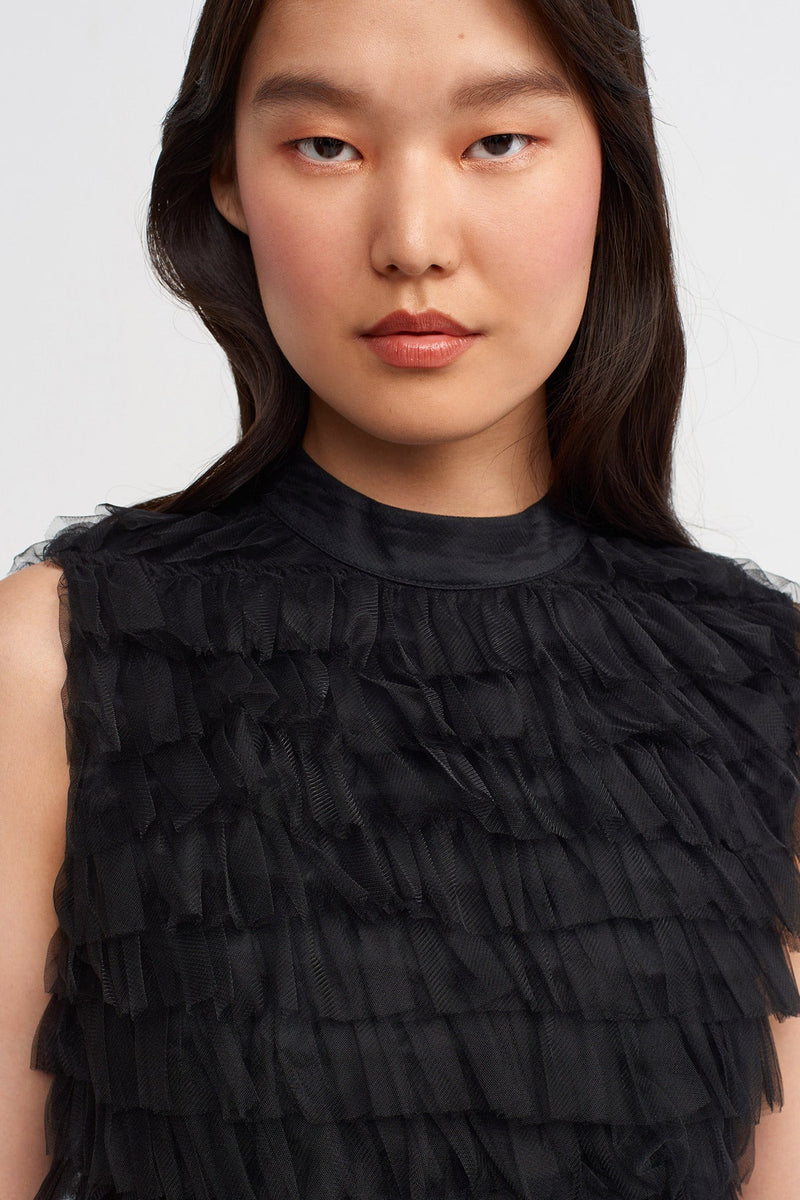 NU Waist Accent Ruffled Midi Dress Black
