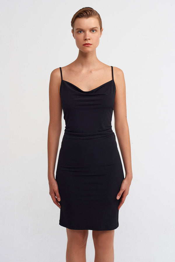 NU Strappy Solid Short Dress Black