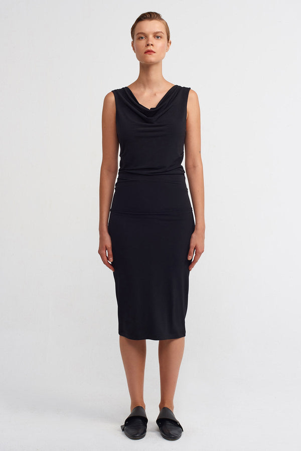 NU Shirred Detail Midi Dress Black