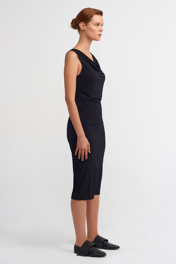 NU Shirred Detail Midi Dress Black