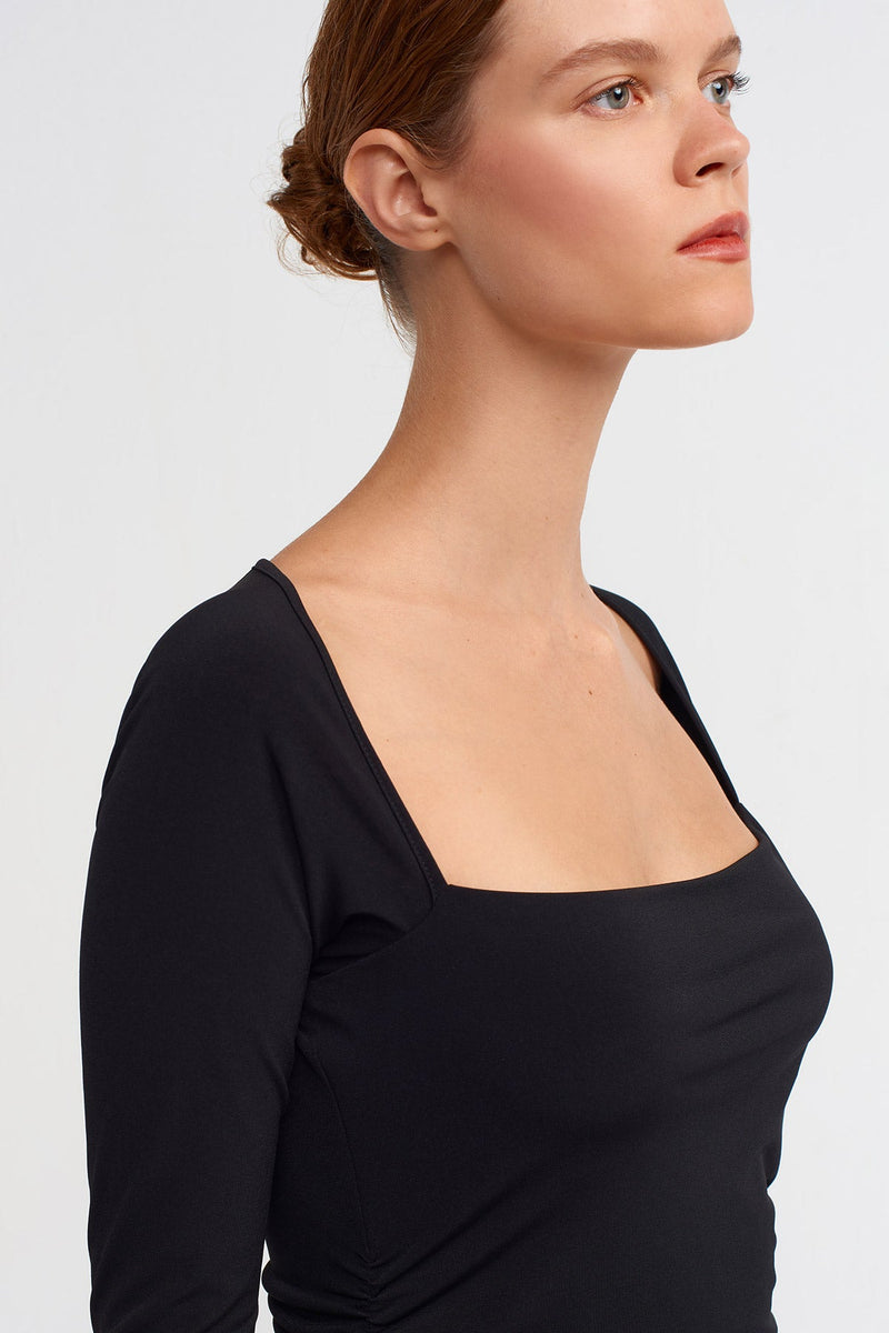 NU Shirred Detail Midi Dress Black