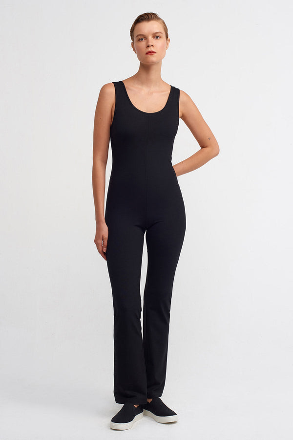 NU Solid Sleeveless Knit Jumpsuit Black