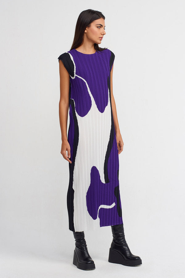 NU Patterned Pleated Dress Multi Color