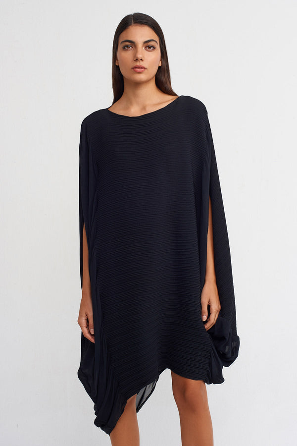 NU Jacquard Pleated Asymmetrical Dress Black