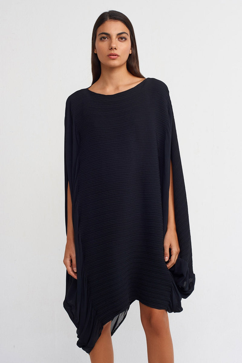 NU Jacquard Pleated Asymmetrical Dress Black