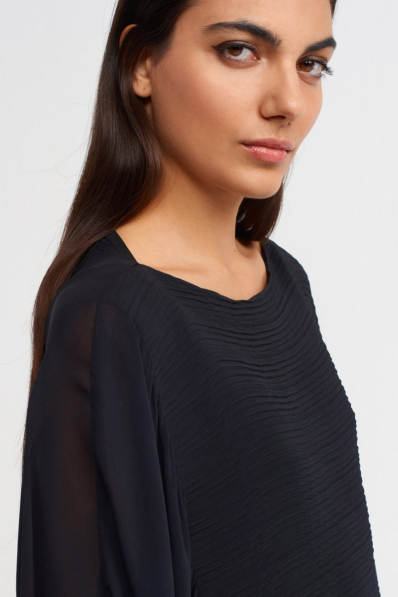 NU Jacquard Pleated Asymmetrical Dress Black