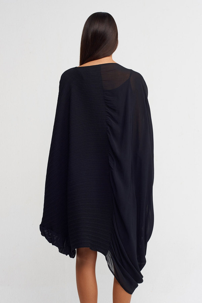 NU Jacquard Pleated Asymmetrical Dress Black