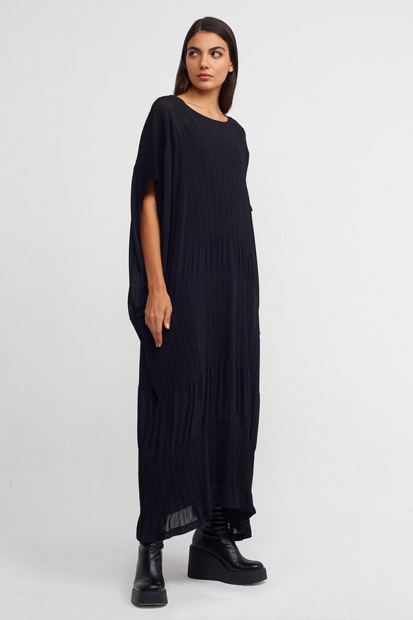 NU Jacquard Pleated Maxi Dress Black