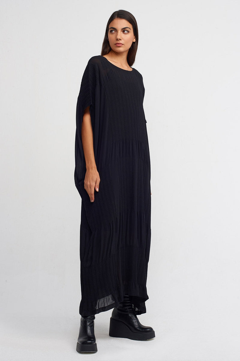 NU Jacquard Pleated Maxi Dress Black