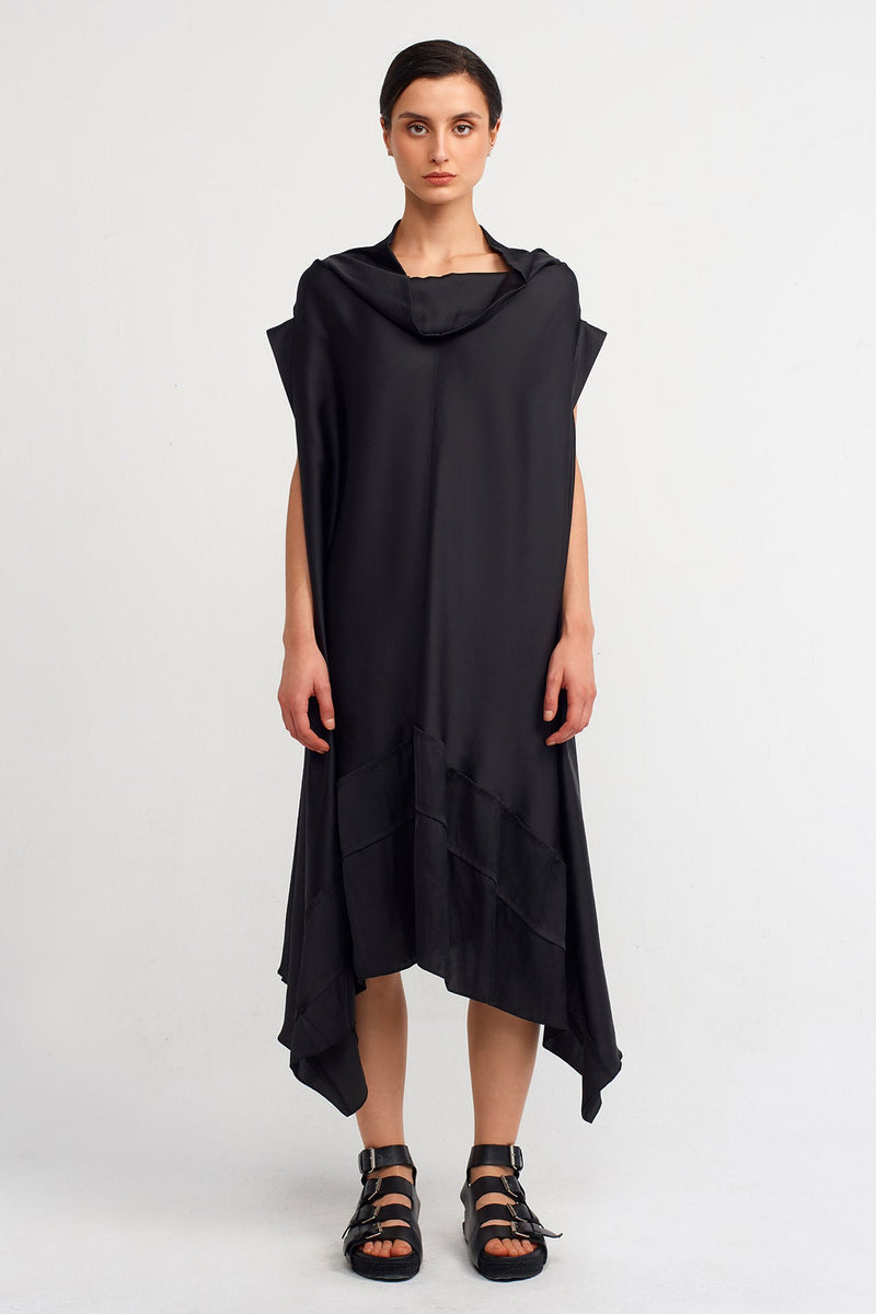 NU Asymmetrical Satin Dress Black
